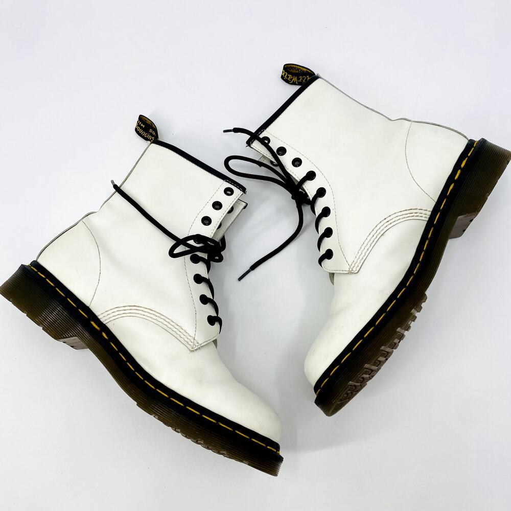 Dr. Martens White Leather Lace Up Combat Boots - Picture 3 of 5
